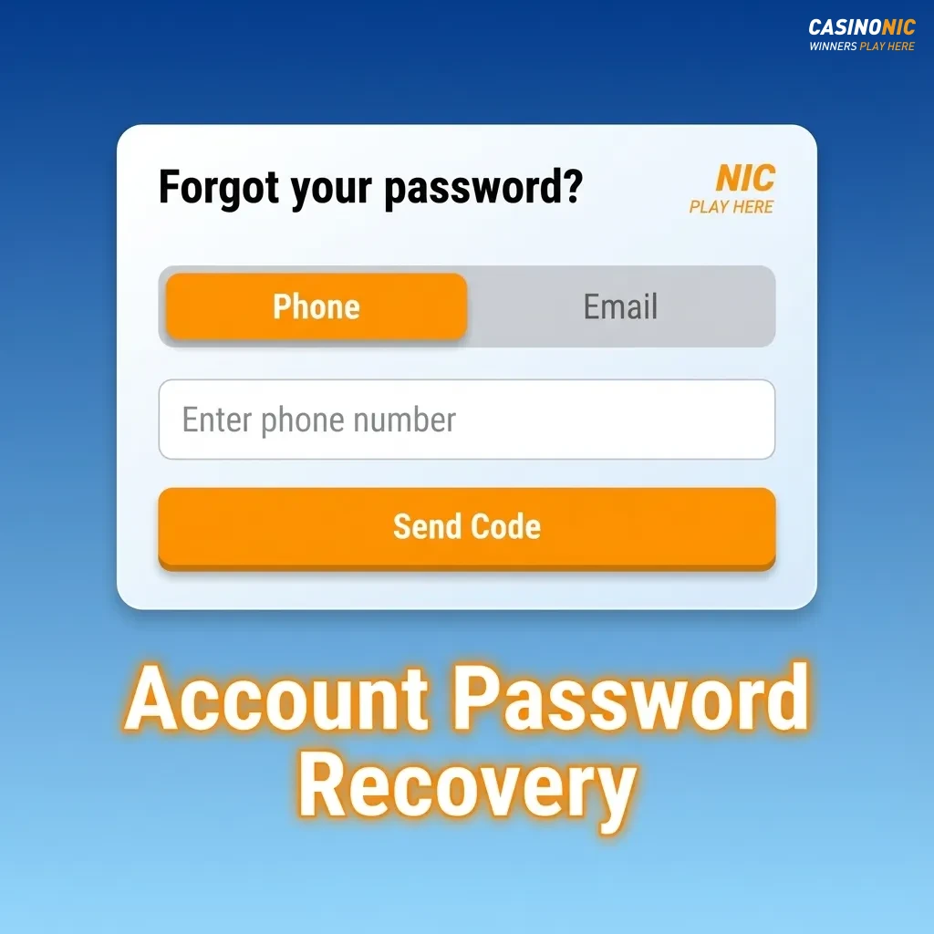 Illustration of Casinonic password recovery steps, from clicking “Forgot password” to confirming identity and creating a new password