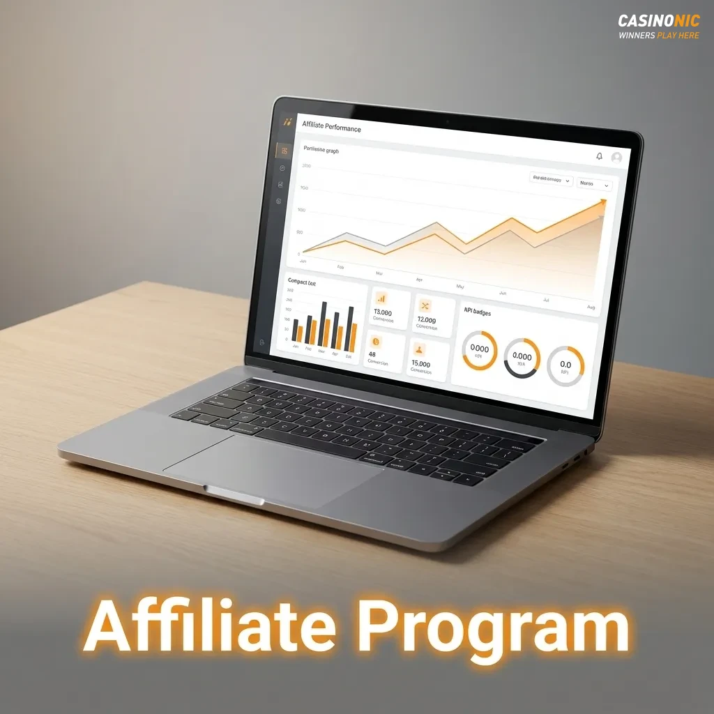 Illustration promoting Casinonic affiliate program with revenue share tiers and marketing tools for Australian casino traffic