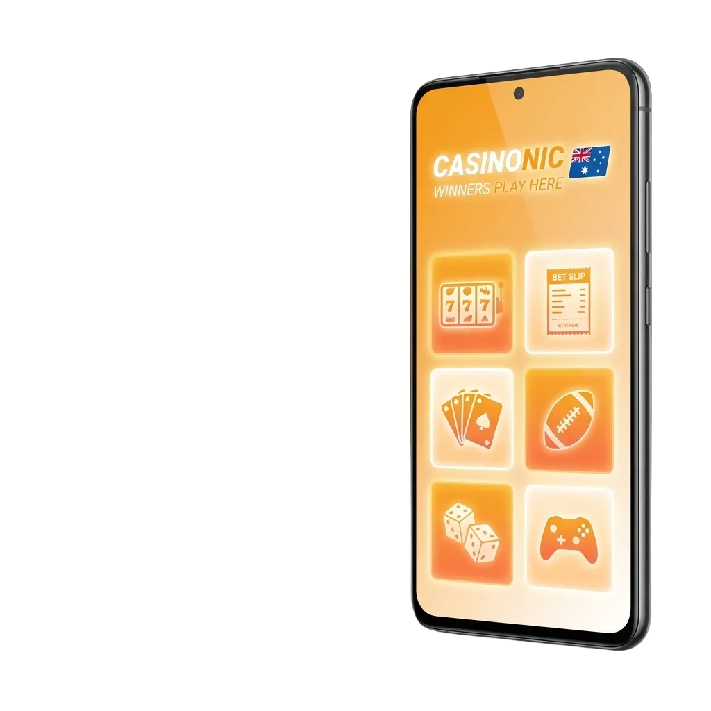 Phone screen showing Casinonic Android app with sports betting and casino games, plus step-by-step APK install instructions