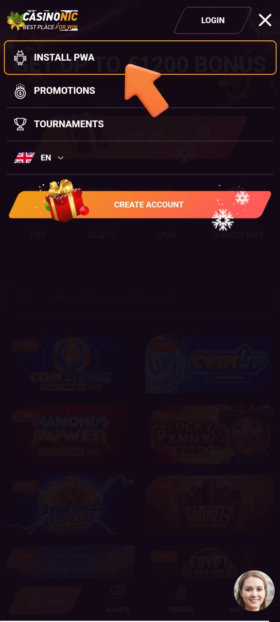 Download the APK file for the Casinonic application by clicking the button.