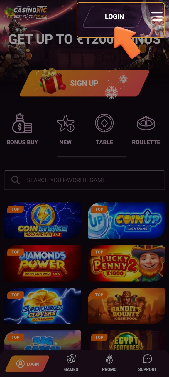 Open the account login form by clicking the button in the upper right corner of the screen.