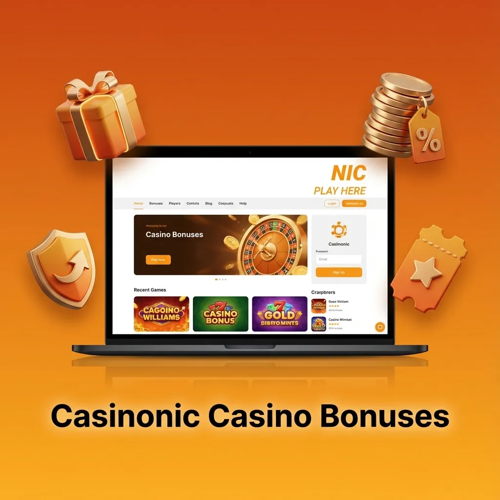 Casinonic Casino bonuses overview showing first deposit match, reload offers, free spins, and cashback details for players