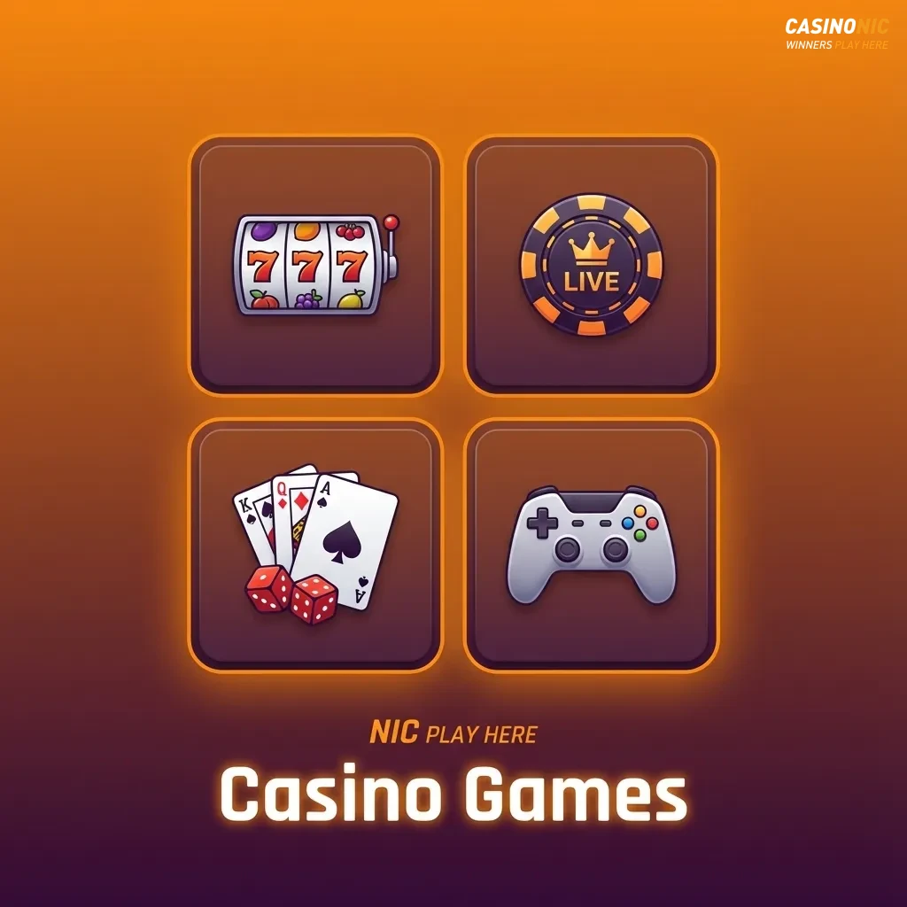 Collage of online casino games, showing slots, roulette, blackjack, live dealer tables, and jackpot icons