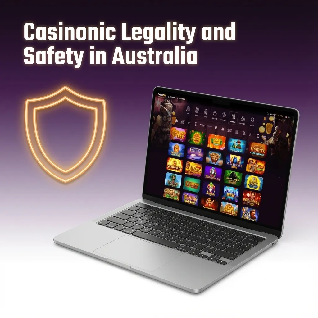 Illustration of Casinonic’s licensed, SSL-encrypted, responsible online casino aligned with Australia’s safe gaming rules