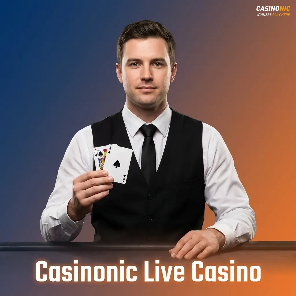 Casinonic live casino lobby interface showing various live roulette, blackjack, baccarat and game show tables with real dealers.