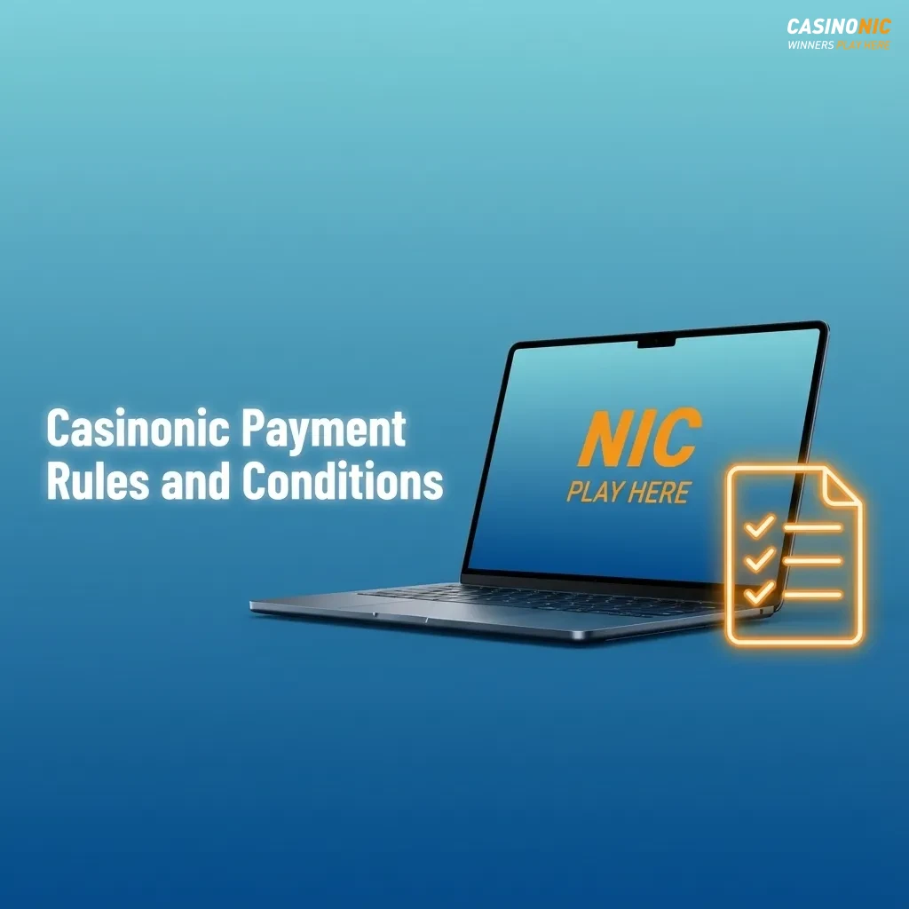 Infographic titled “Casinonic Payment Rules and Conditions” listing key deposit, withdrawal, ID check, and responsible gaming rules.