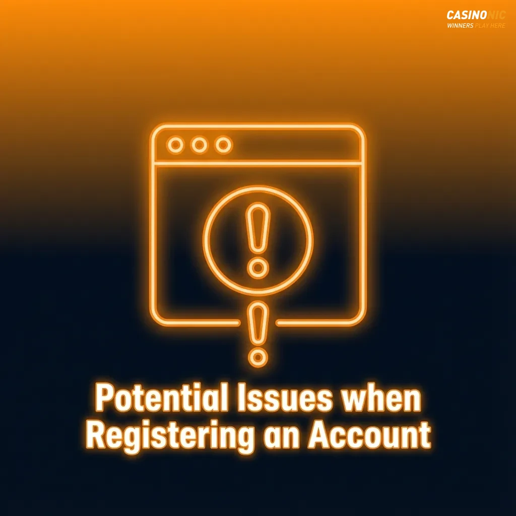 Illustrated checklist of common Casinonic sign‑up issues and brief solutions, shown beside a laptop registration form