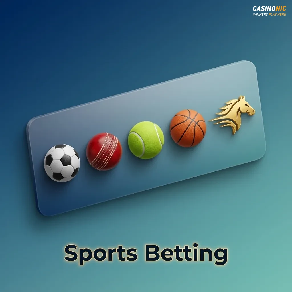 Casinonic sports betting interface showing odds and icons for AFL, NRL, cricket, racing, soccer, tennis, NBA, NFL, and more