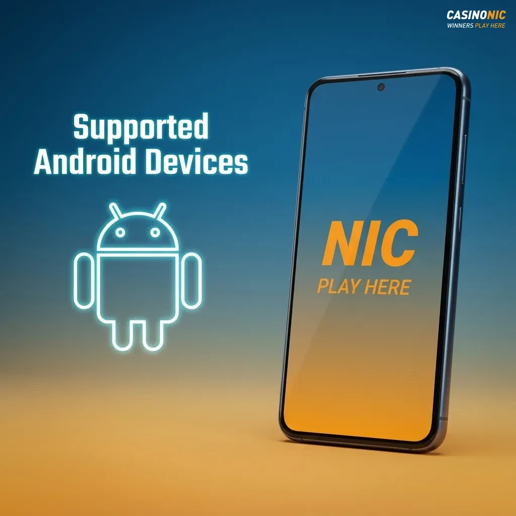 Illustration of supported Android phones like Galaxy S24, Pixel 8, Xiaomi 13 running the Casinonic PWA