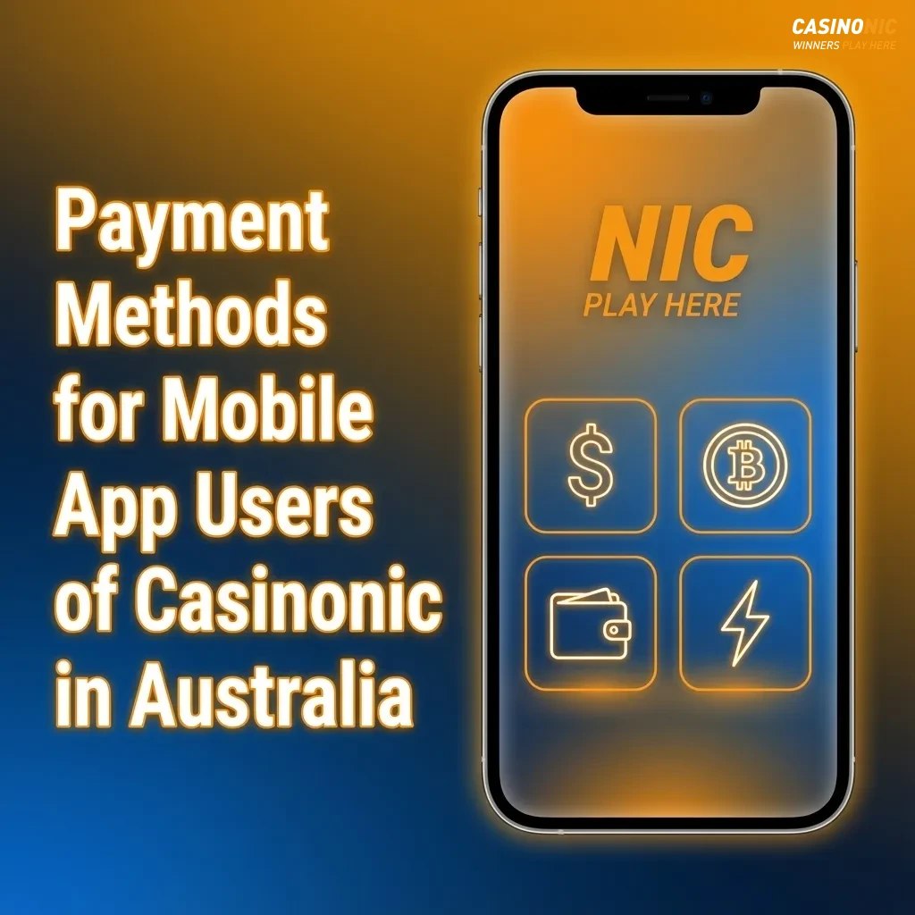 Mobile phone screen showing Casinonic app with Australian dollar payments via Visa, Mastercard, e-wallets, bank transfer and crypto
