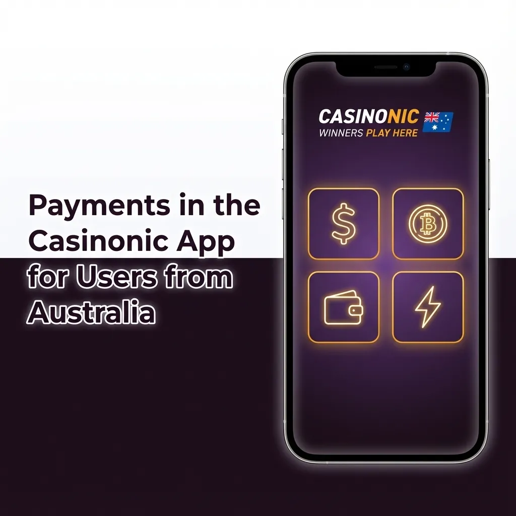 Australian Casinonic app payments screen showing AUD deposits and withdrawals with VISA, Skrill, Neteller, bank, crypto and more.