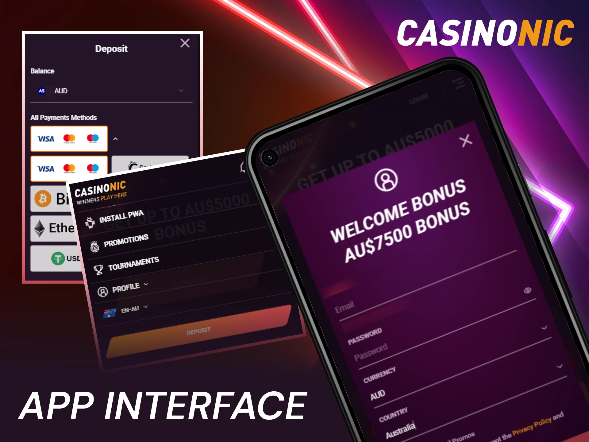 Navigate the user-friendly Casinonic App interface to play top casino games.