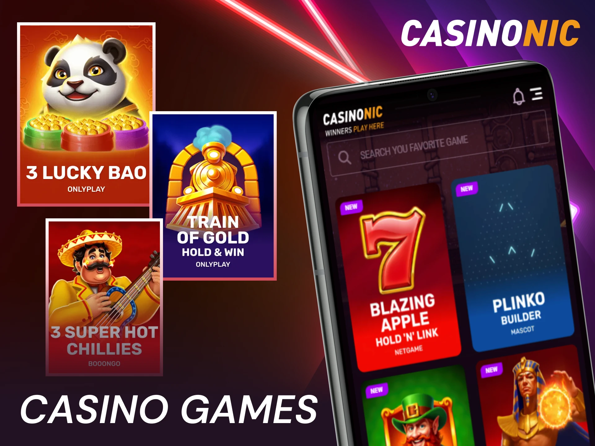 Explore a wide variety of casino games available in the Casinonic App.