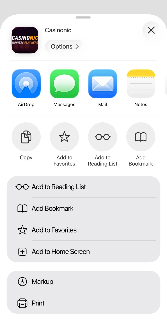Add the Casinonic App to your home screen for quick play.