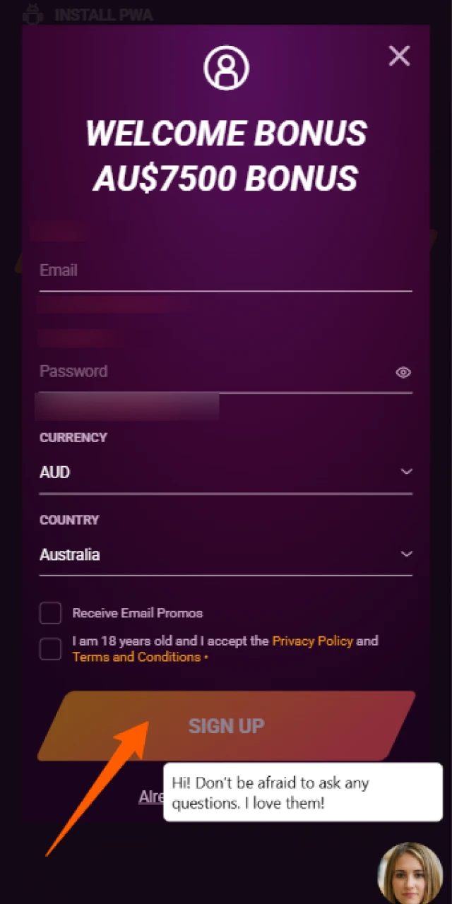 Complete your account registration within the Casinonic App on iOS.
