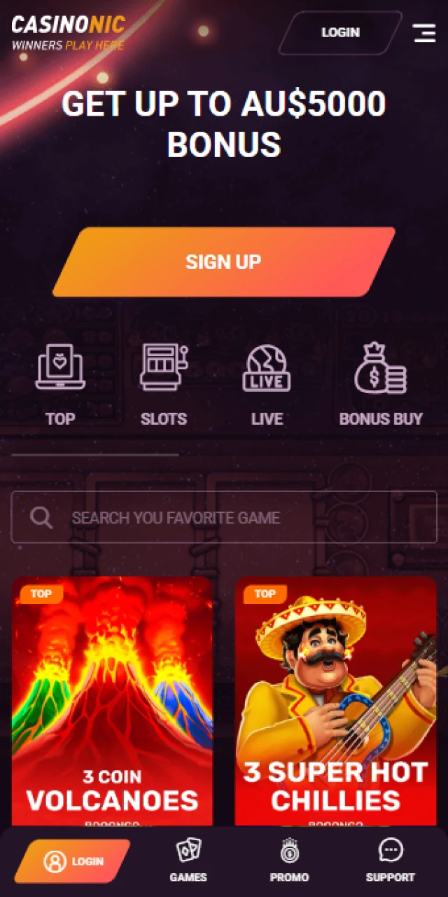 Launch the official Casinonic App on your mobile device to play.