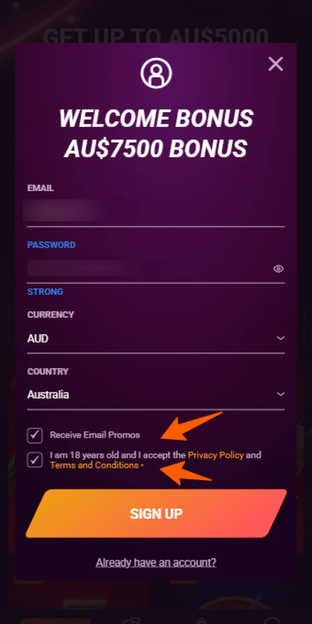 Accept the terms and conditions in the Casinonic App today.