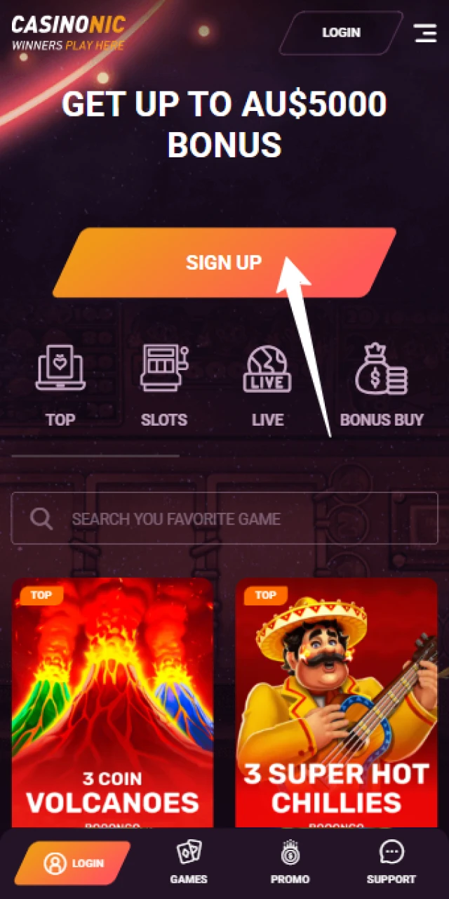 Open the mobile site to download the Casinonic App now.