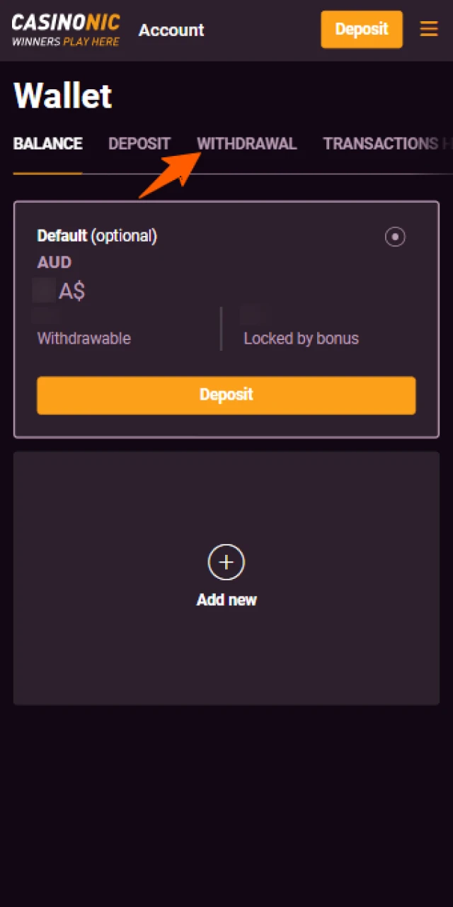 Open the withdrawal section in your Casinonic App for payouts.