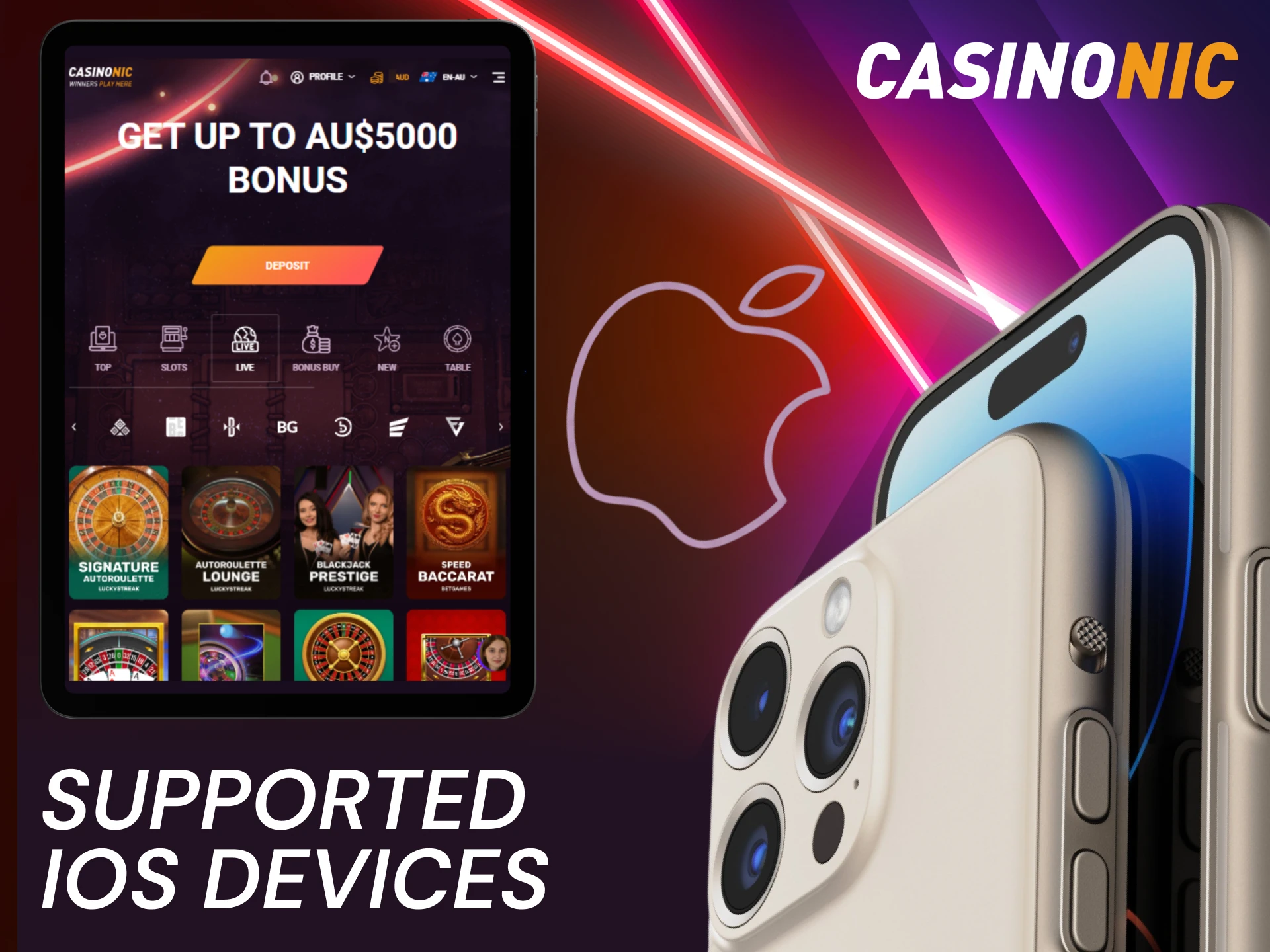 View compatible iOS devices to install the Official Casinonic App today.