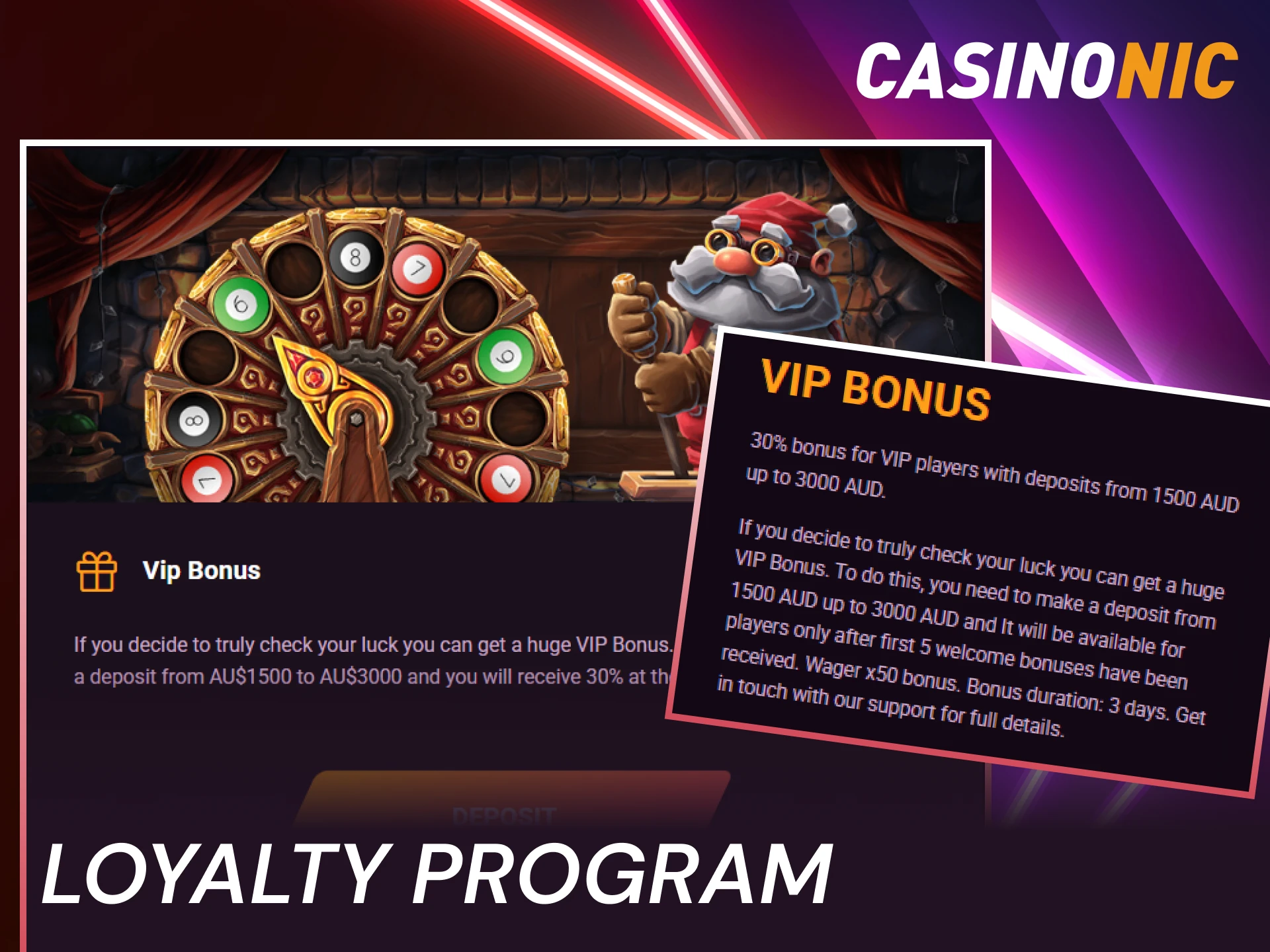 Join the Casinonic loyalty program to earn extra bonuses and promotions.