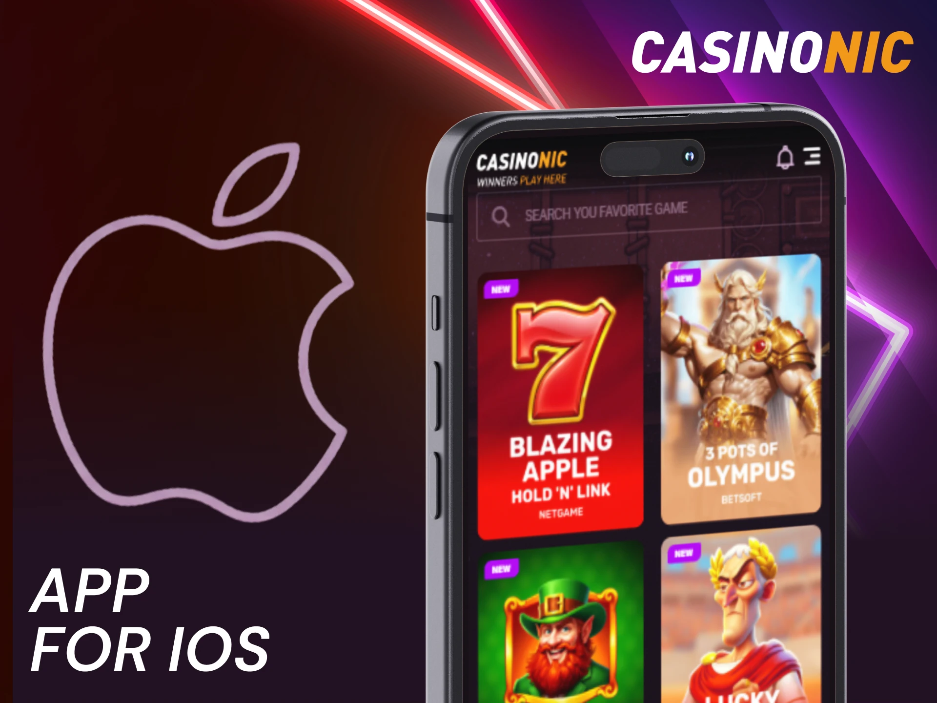 Install the Casinonic website app on iOS and play instantly.