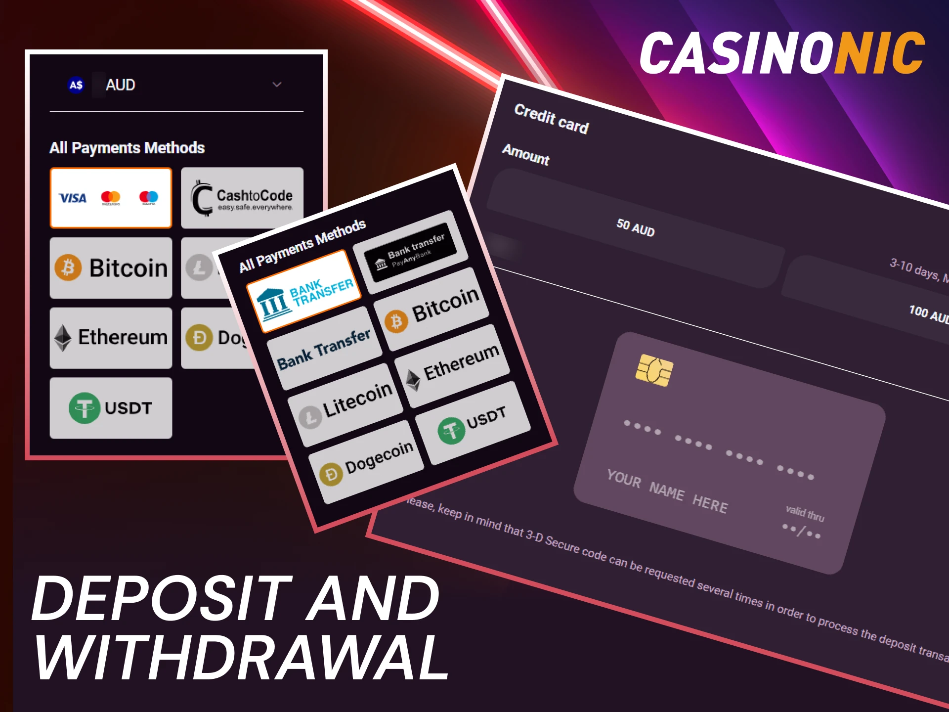 Use secure payment methods on the Casinonic website in Australia.