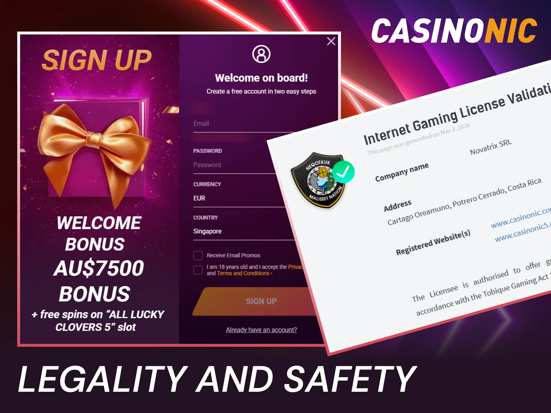 Play safely on the legal Casinonic website platform within Australia.