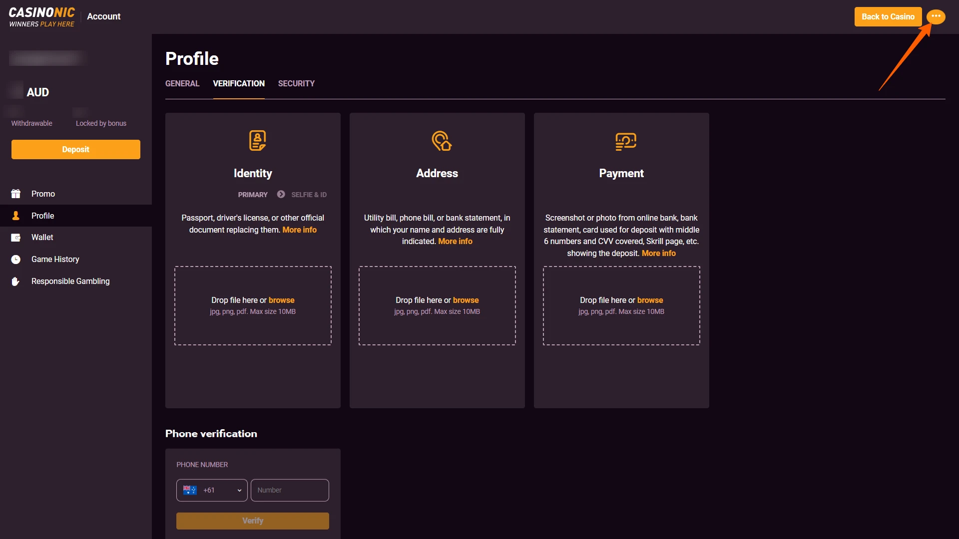 Wait for account approval to finish Casinonic Registration and Login verification.