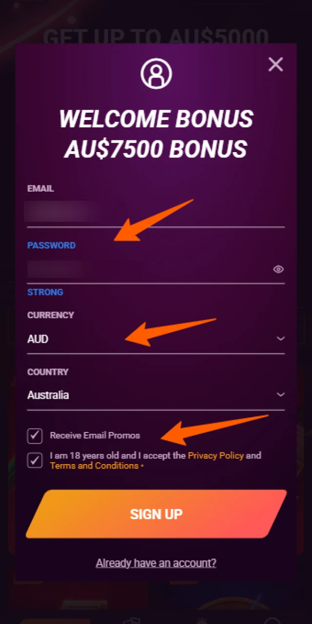 Enter your personal details to finish the Casinonic Registration form.