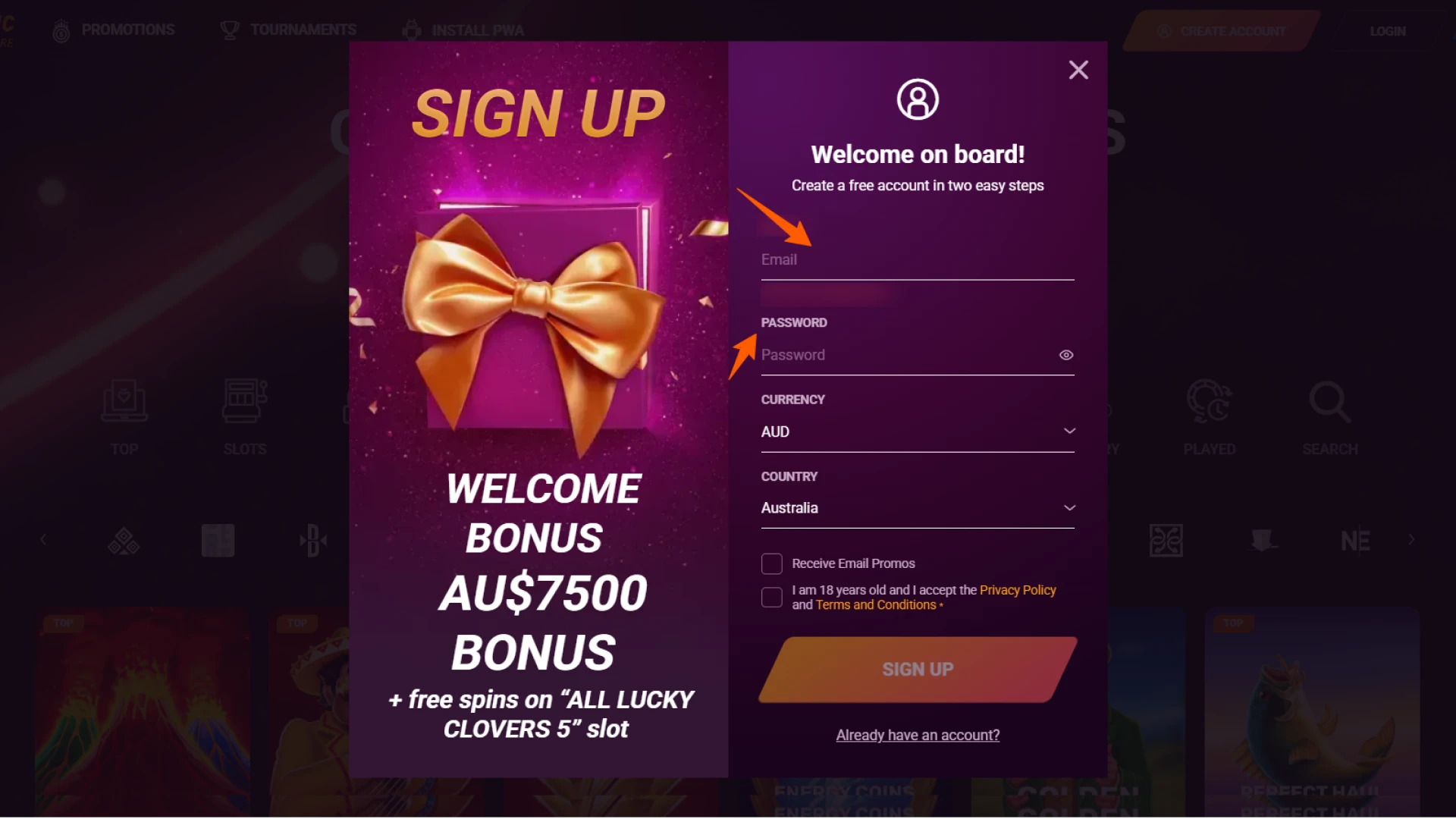 Select your favorite method to complete the Casinonic Registration quickly.