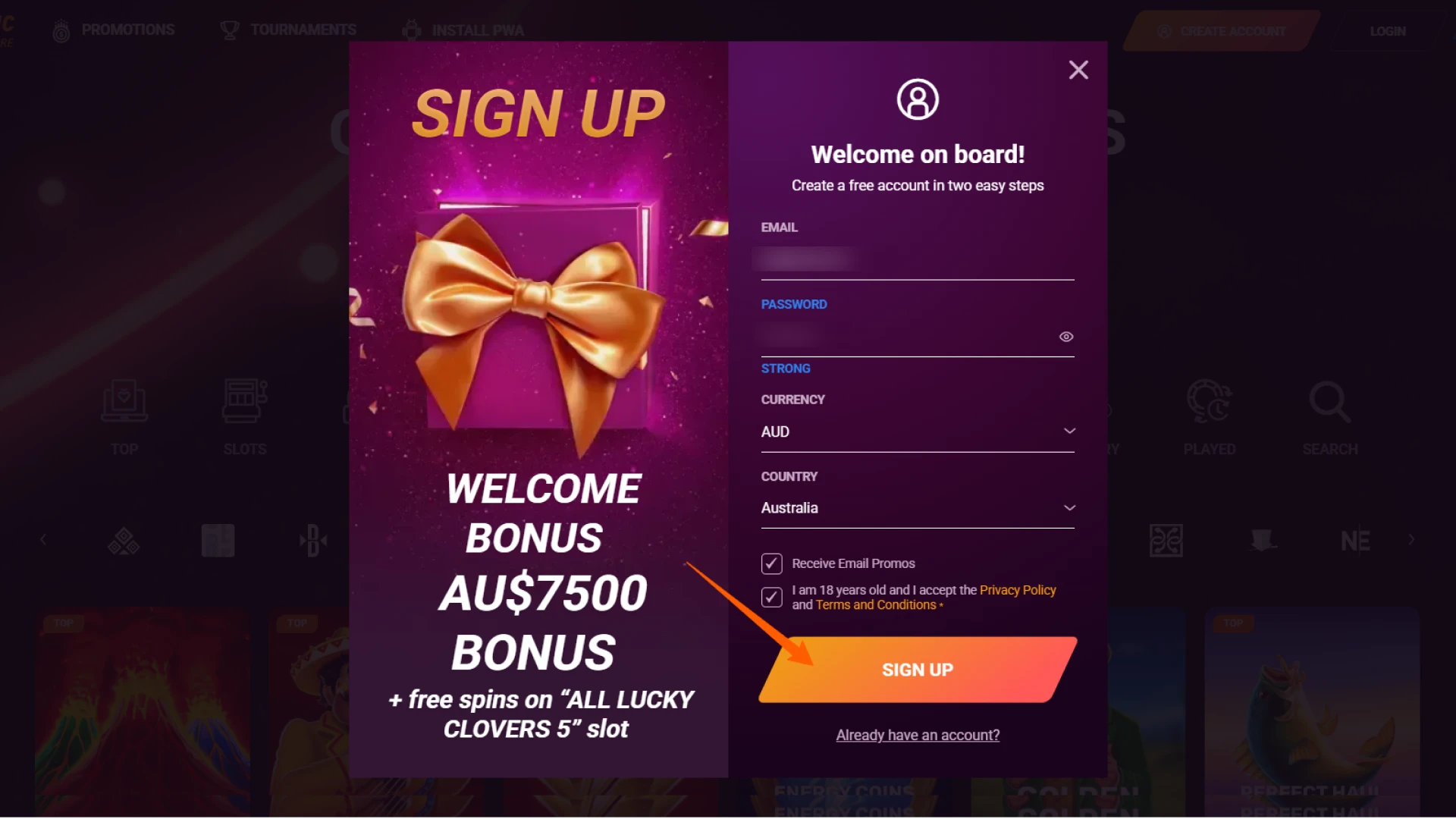 Confirm your player account to activate your Casinonic Registration immediately.