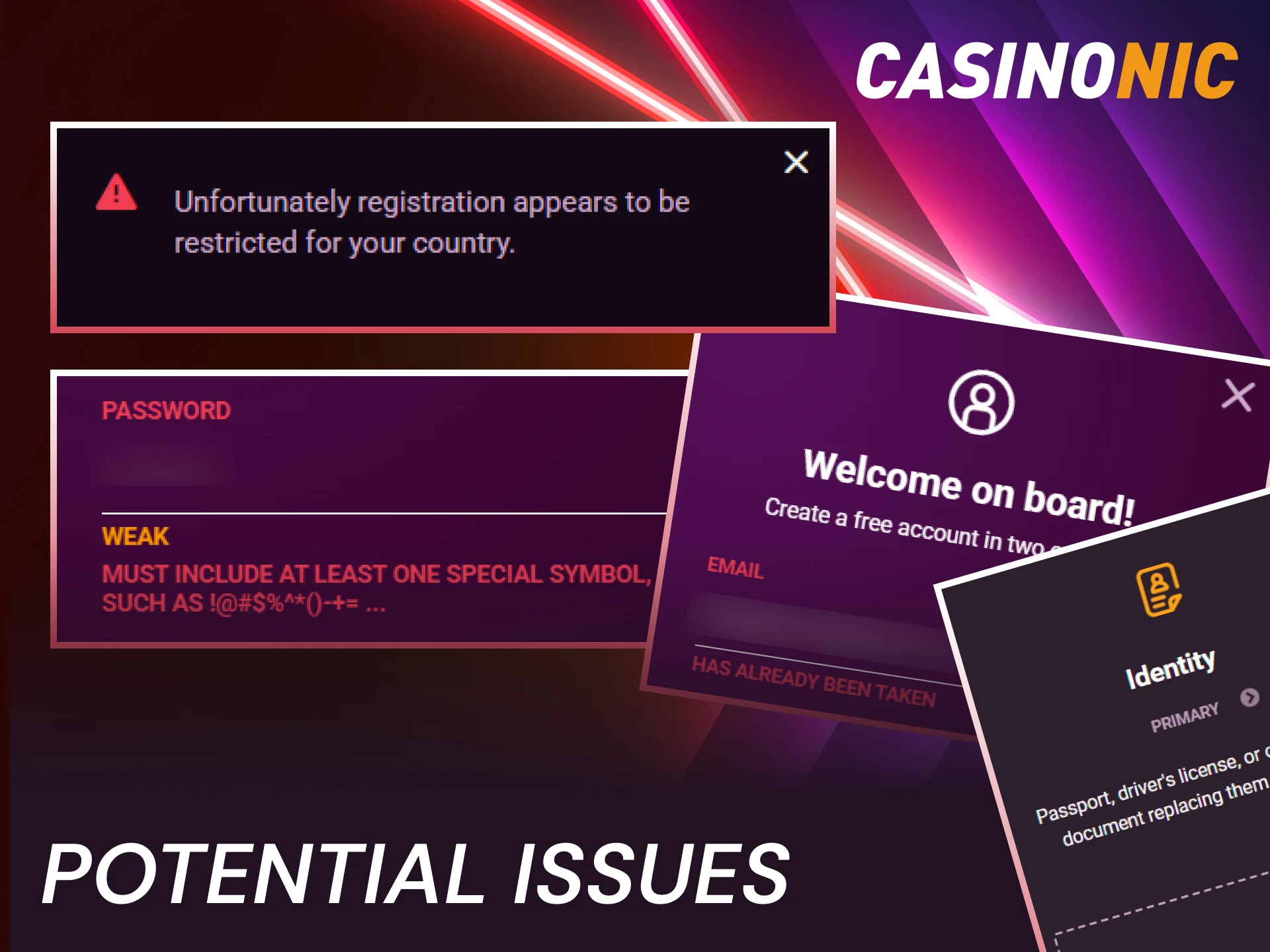 Solve potential issues during Casinonic Registration to access your player account.